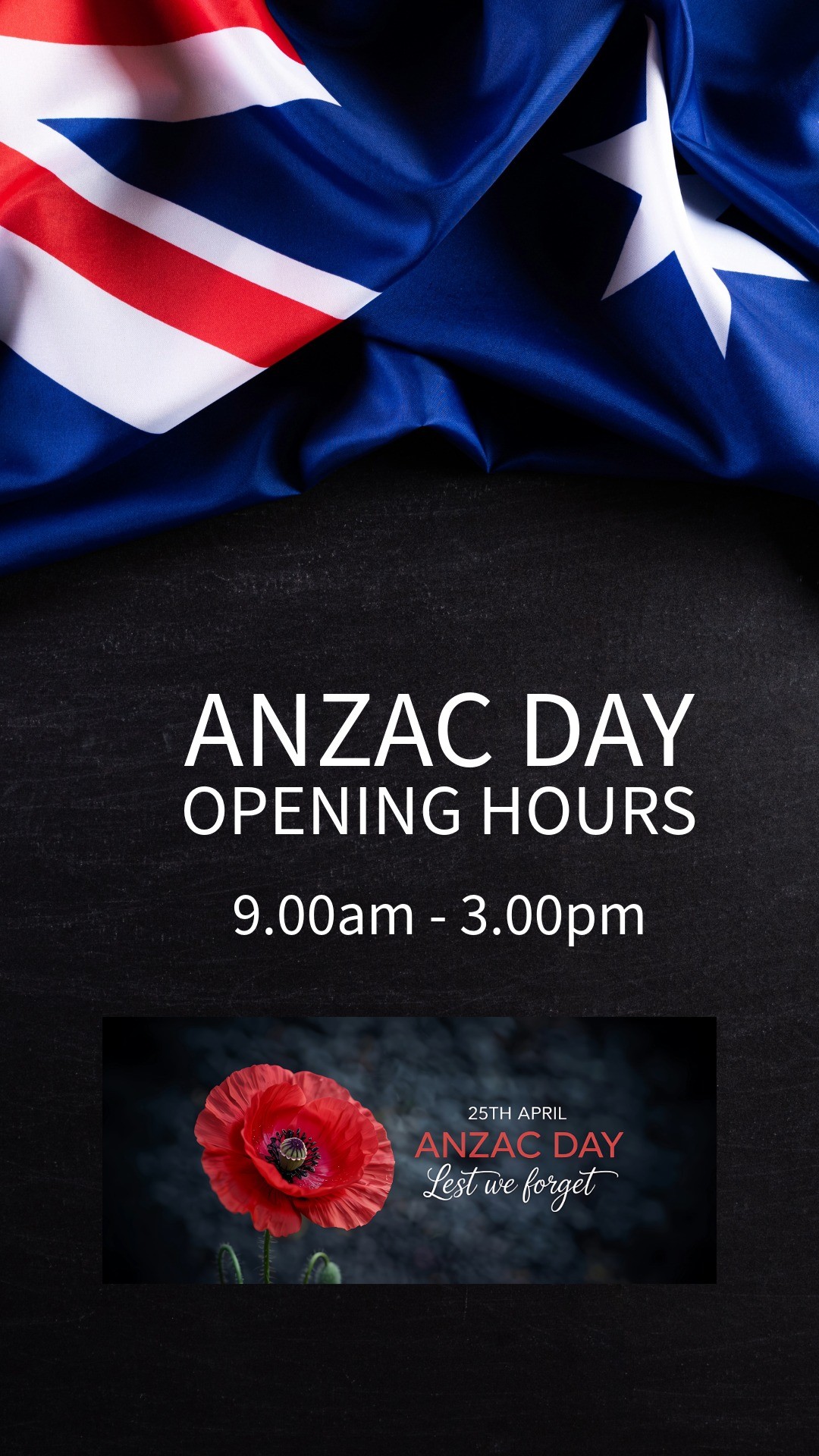 Public Holiday opening Hours 9.00am- 3.00pm